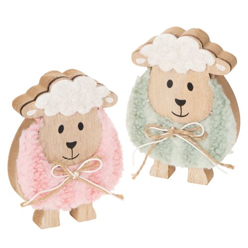 Artikel Holz Schafe Deko 11cm Rosa und Grün 6er Set für Ostern und Frühling