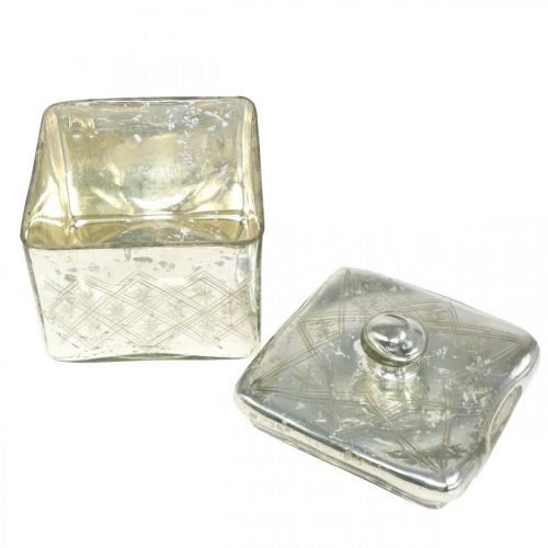 Artikel Glasdose mit Deckel Shabby Glasdeko Champagner 14×14×14,5cm