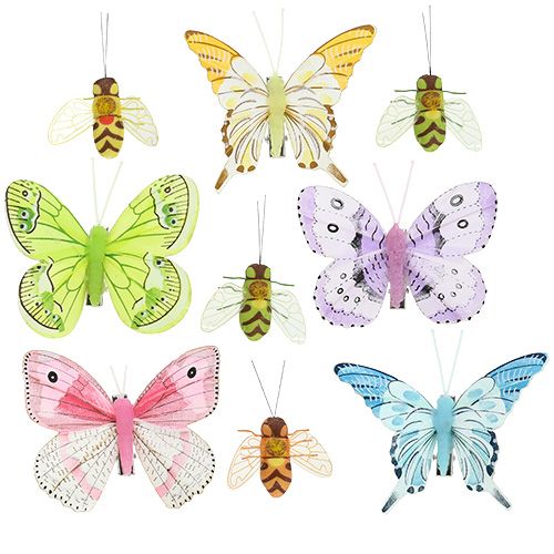 10 Feder Schmetterlinge Set 7cm + 4,5cm weiß mit Metall Clip Butterfly  Federn