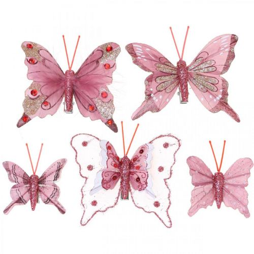 Floristik21.de Deko Federschmetterlinge mit Clip, 4,5–8cm Pink Schmetterlinge 10St-634940