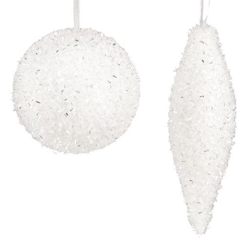 Floristik21 Schnee Deko Weihnachtsschmuck Kugeln Zapfen Set Weiß Glitzer Ø4/8cm 18 Stück