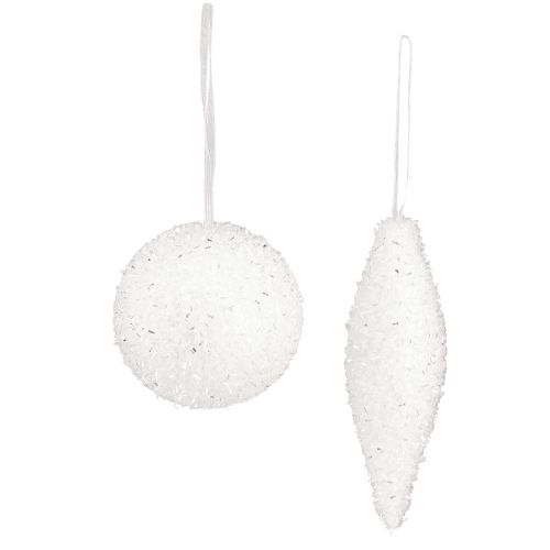 Artikel Schnee Deko Weihnachtsschmuck Kugeln Zapfen Set Weiß Glitzer Ø4/8cm 18 Stück