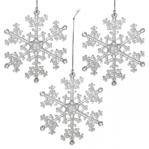 Floristik21.de Deko-Schneeflocke, Winterdeko, Eiskristall zum Hängen,  Weihnachten H10cm B9,5cm Kunststoff 12St-01656