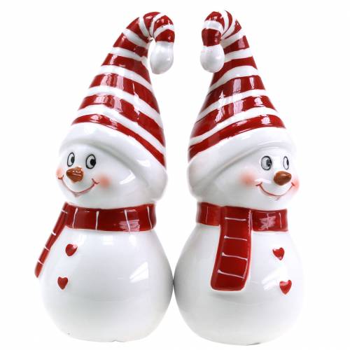 Floristik21.de Weihnachtsfigur Schneemann mit Zipfelmütze Keramik 15cm Rot,  Weiß 2St-551198-015-449