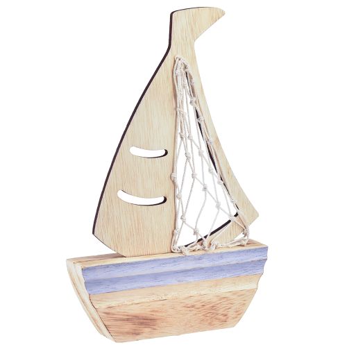 Segelboot Holzdeko maritim 3er Set Natur Hellblau 25,5×16,5cm