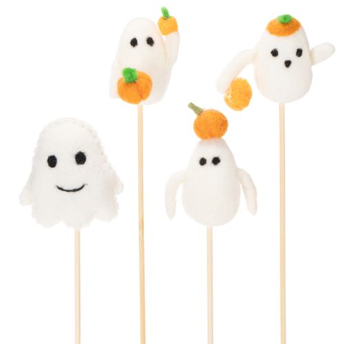 Artikel Geisterfiguren auf Holzstab 54cm Weiß Orange Halloween 8 Stück