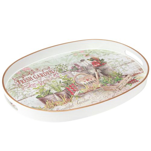Artikel Ovales Tablett Vintage mit Griffen, Dekoration Garten Sommer, 39x27x3,5cm