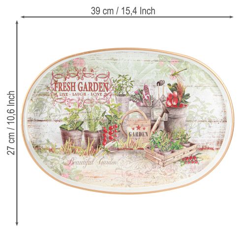 Artikel Ovales Tablett Vintage mit Griffen, Dekoration Garten Sommer, 39x27x3,5cm