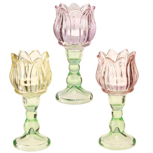 Teelichtglas Blüte Set 3 Farben Ø7cm H16cm – Elegante Deko