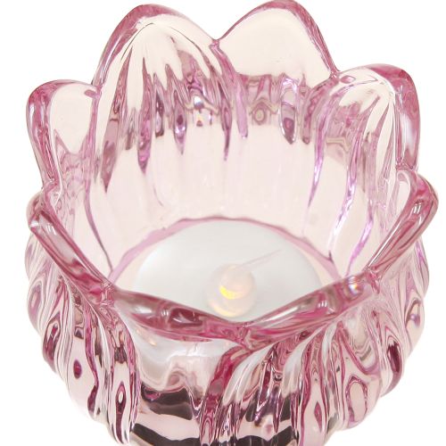 Artikel Teelichtglas Blüte Windlicht Glas 3 Farben Ø7cm H7cm 6St, romantische Deko