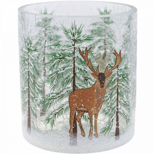Floristik21.de Teelichthalter Glas Weihnachten Crackle Teelichtglas  H13cm-646277