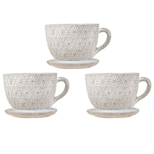 Artikel Teetasse Deko Keramik Weiß gewaschen Vintage Eleganz 12×10×8cm 3 St