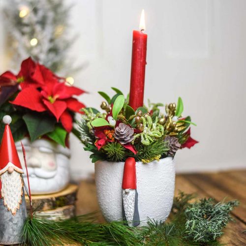 Floristik21.de Weihnachtstopf mit Wichtel, Adventsdeko, Übertopf H12,5cm Beton 2St-01977 Rot Weiß, Ø8cm aus