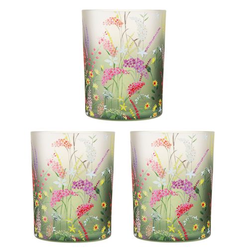 Artikel Teelichthalter aus Glas Blumenmotiv Sommerdeko 3er Set H12,5cm - Floristik21