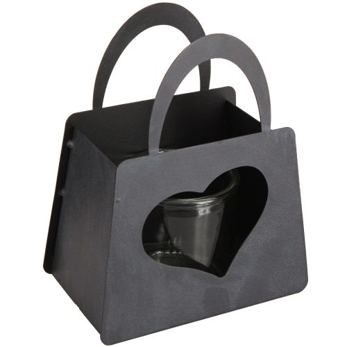 Windlicht Metall Deko Tasche Herz Anthrazit 18cm 2er Set – Kerzenlicht Ergänzung