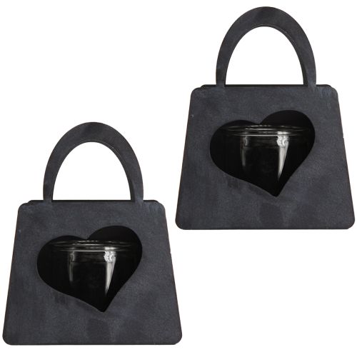 Artikel Windlicht Metall Deko Tasche Herz Anthrazit 18cm 2er Set – Kerzenlicht Ergänzung