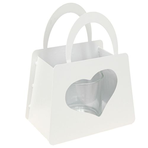 Romantisches Windlicht Metall Deko Tasche Herz Weiß H18cm 2St - Hochzeiten Gartenpartys Geschenk