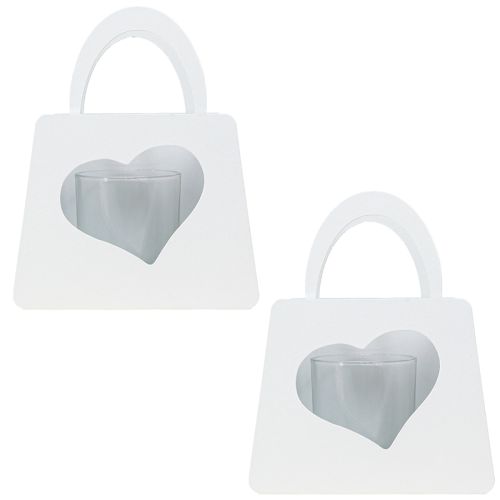 Artikel Romantisches Windlicht Metall Deko Tasche Herz Weiß H18cm 2St - Hochzeiten Gartenpartys Geschenk