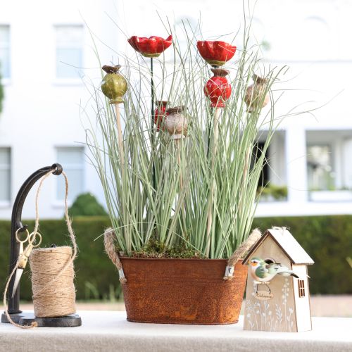 Artikel Blumenstecker Holz Keramik Mohnblume Deko Garten Balkon 3 Farben Set