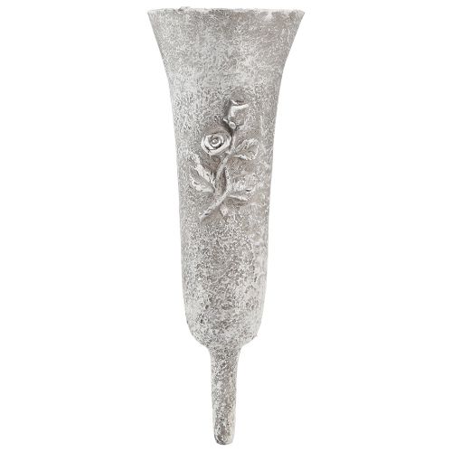 Grabvase Grau Vase zum Stecken mit Rosen Motiv H26cm 2St