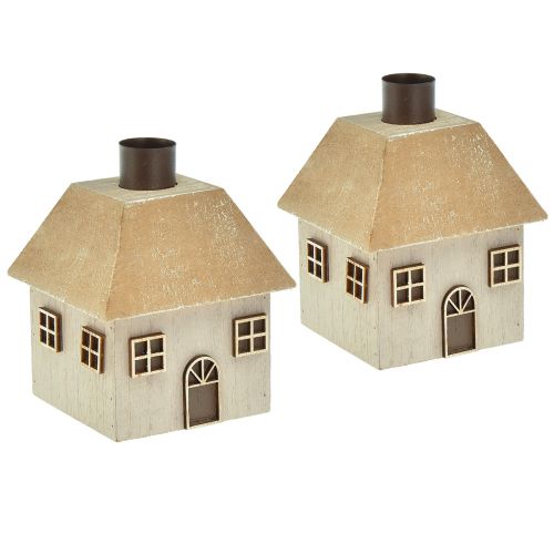 Kerzenhalter Weihnachten Haus Holz Grau 9×9×11cm 2St