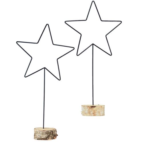 Große Stern-Dekorationen auf natürlichem Holzsockel – Schwarz, 60 cm – Elegante Raumdeko 30x10x60cm 2St