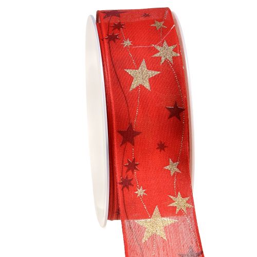 Weihnachtsband Rot Band mit Sternen Drahtkante 40mm 15m